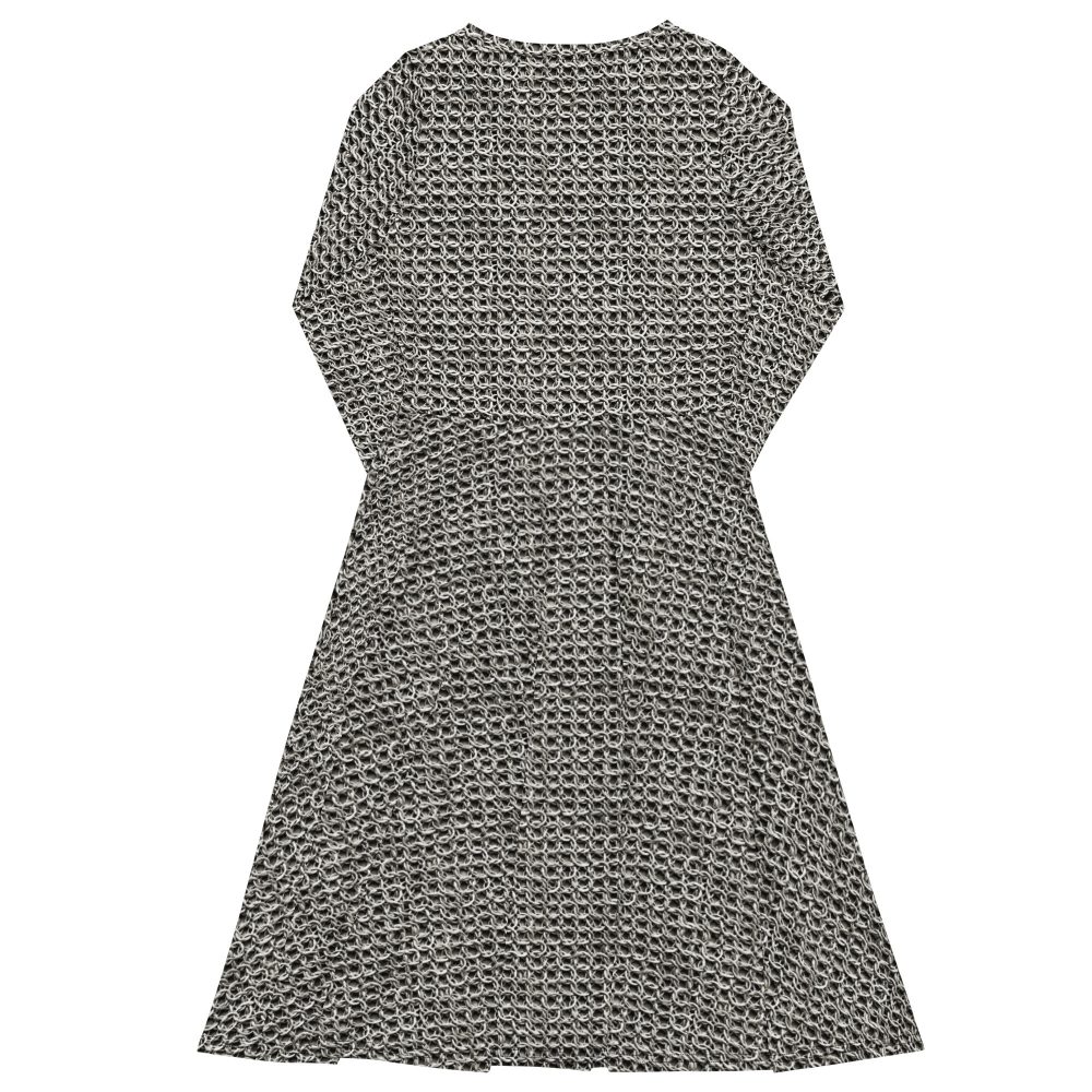 Medieval Chainmail Armor Print Long Sleeve Midi Dress - Image 4