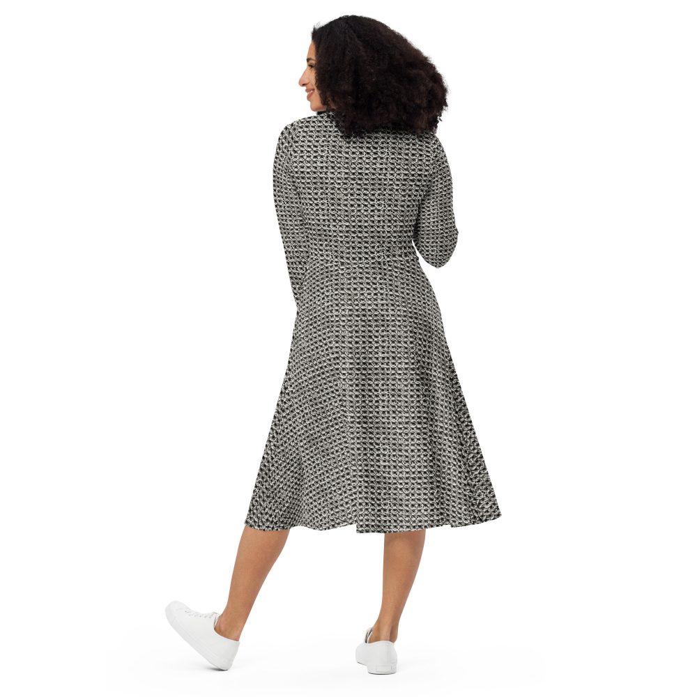Medieval Chainmail Armor Print Long Sleeve Midi Dress - Image 7