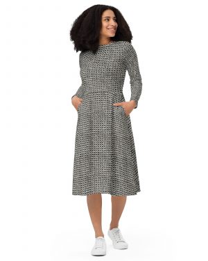 Medieval Chainmail Armor Print Long Sleeve Midi Dress