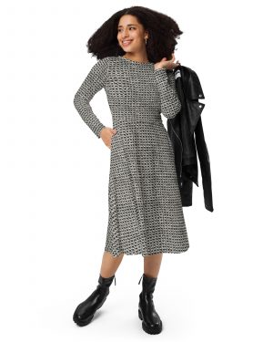 Medieval Chainmail Armor Print Long Sleeve Midi Dress