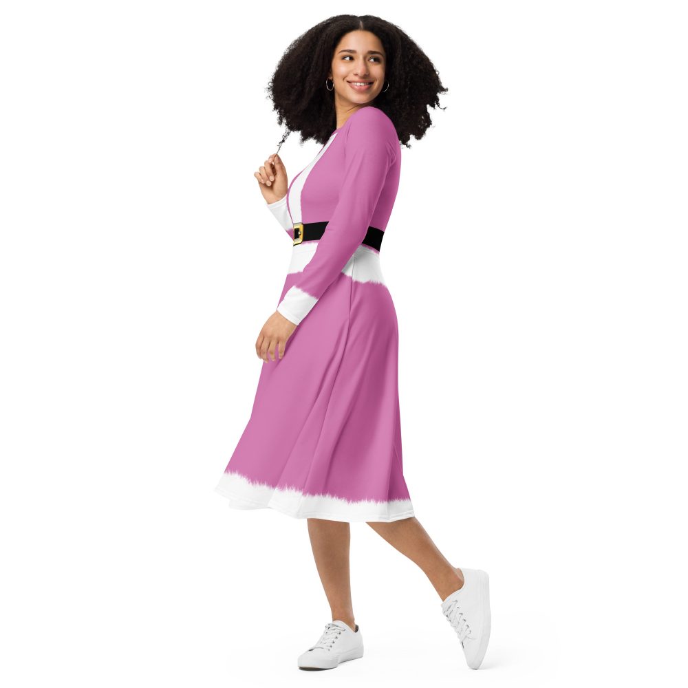 Pink Mrs. Santa Christmas Costume Long Sleeve Midi Dress - Image 9