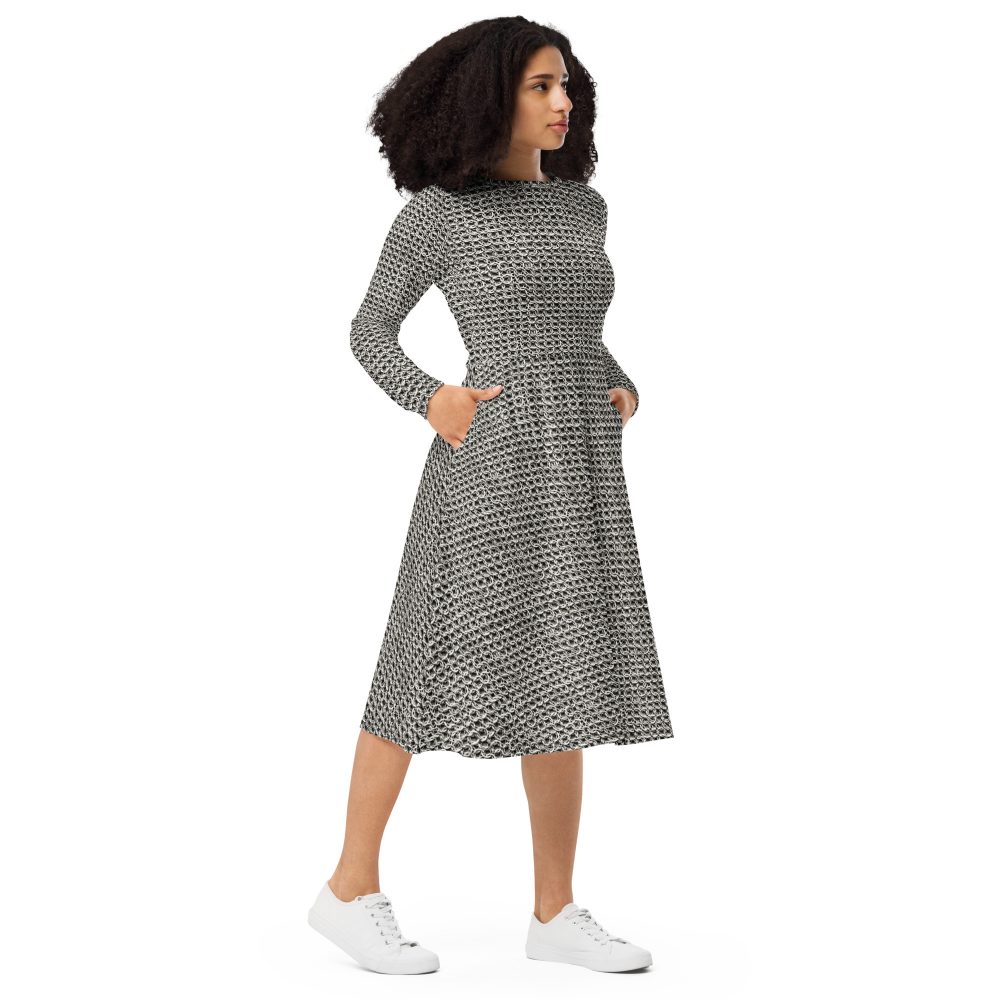 Medieval Chainmail Armor Print Long Sleeve Midi Dress - Image 8