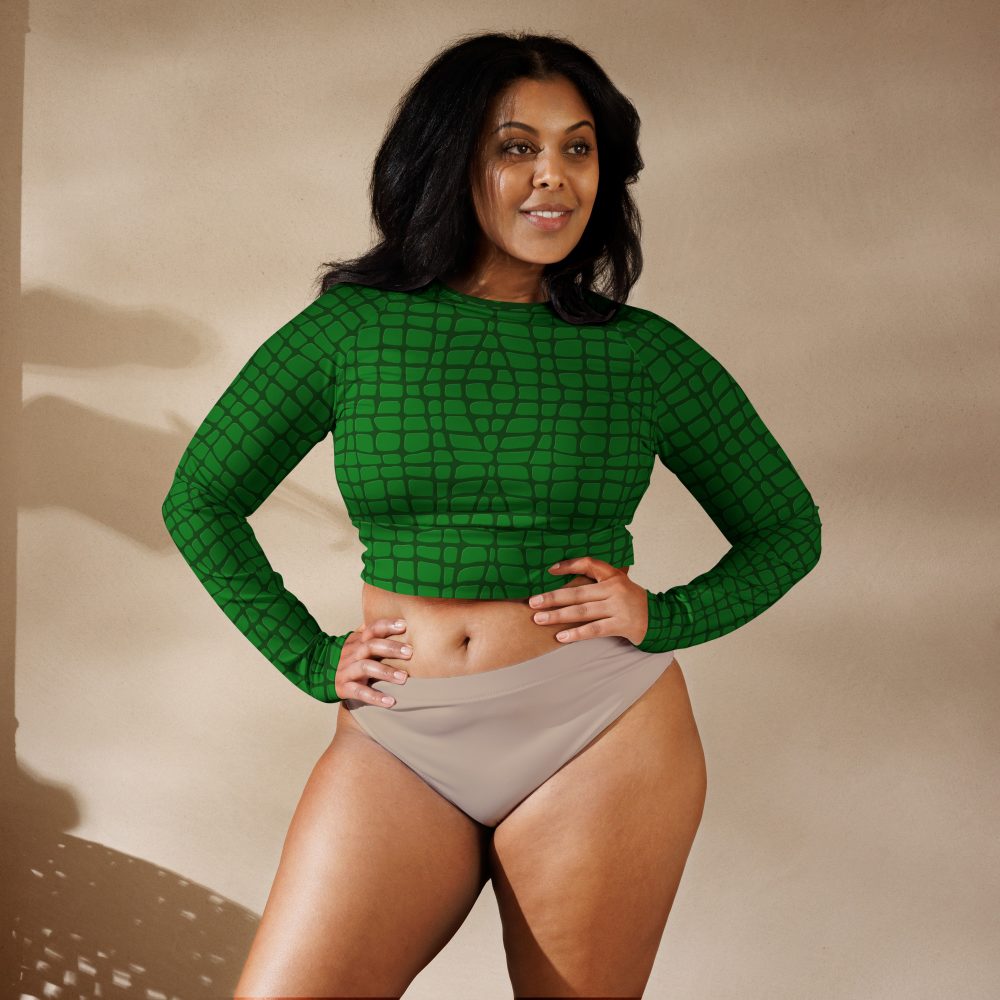 Alligator Crocodile Costume Green Reptile Dinosaur Halloween Cosplay Long-Sleeve Crop Top - Image 3