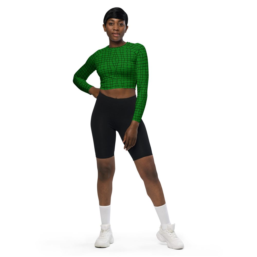 Alligator Crocodile Costume Green Reptile Dinosaur Halloween Cosplay Long-Sleeve Crop Top - Image 7