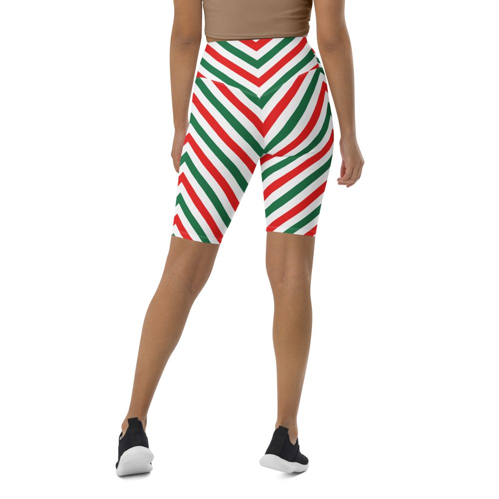 Christmas Candy Cane Striped Red Green Bike Shorts - Image 8