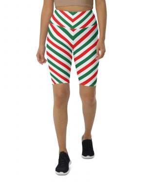 Christmas Candy Cane Striped Red Green Bike Shorts