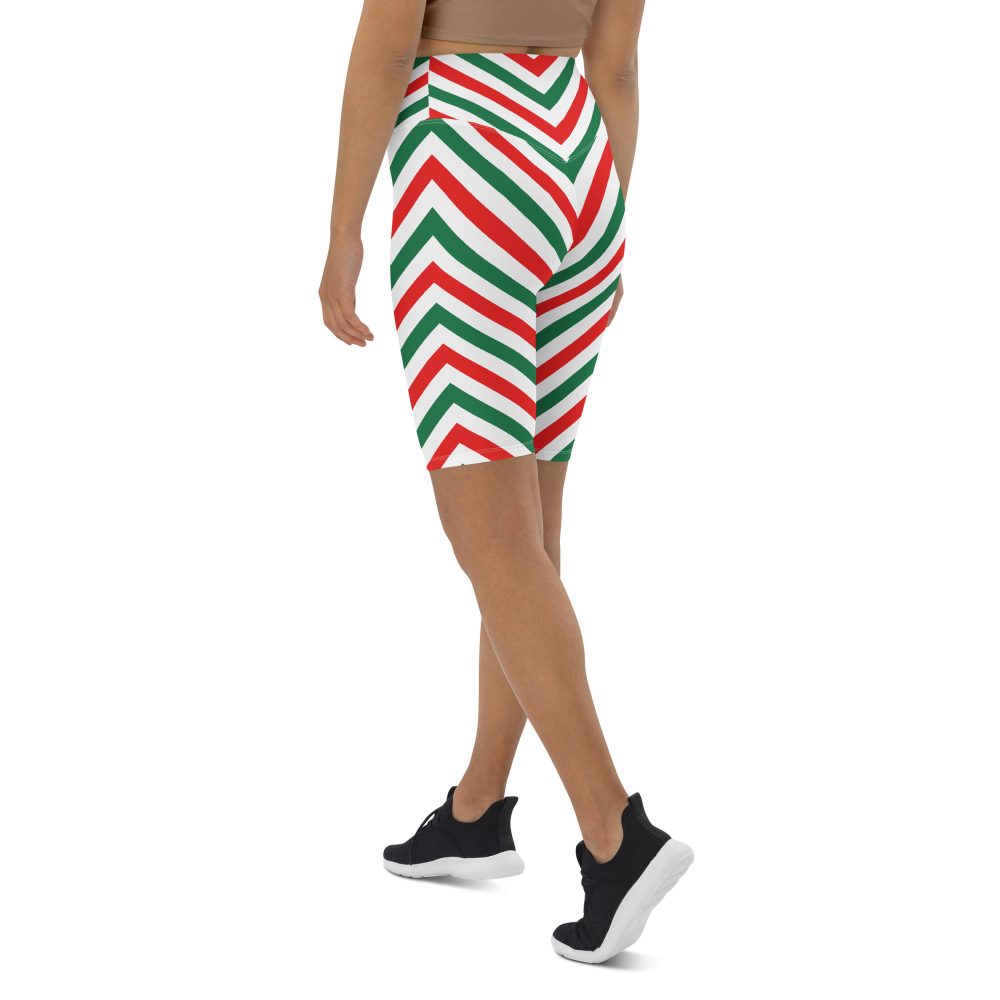 Christmas Candy Cane Striped Red Green Bike Shorts - Image 6