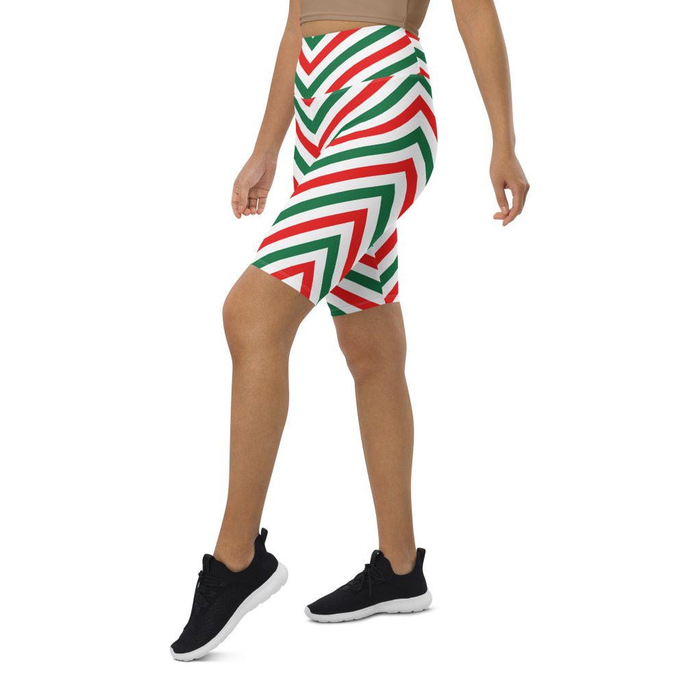 Christmas Candy Cane Striped Red Green Bike Shorts - Image 7