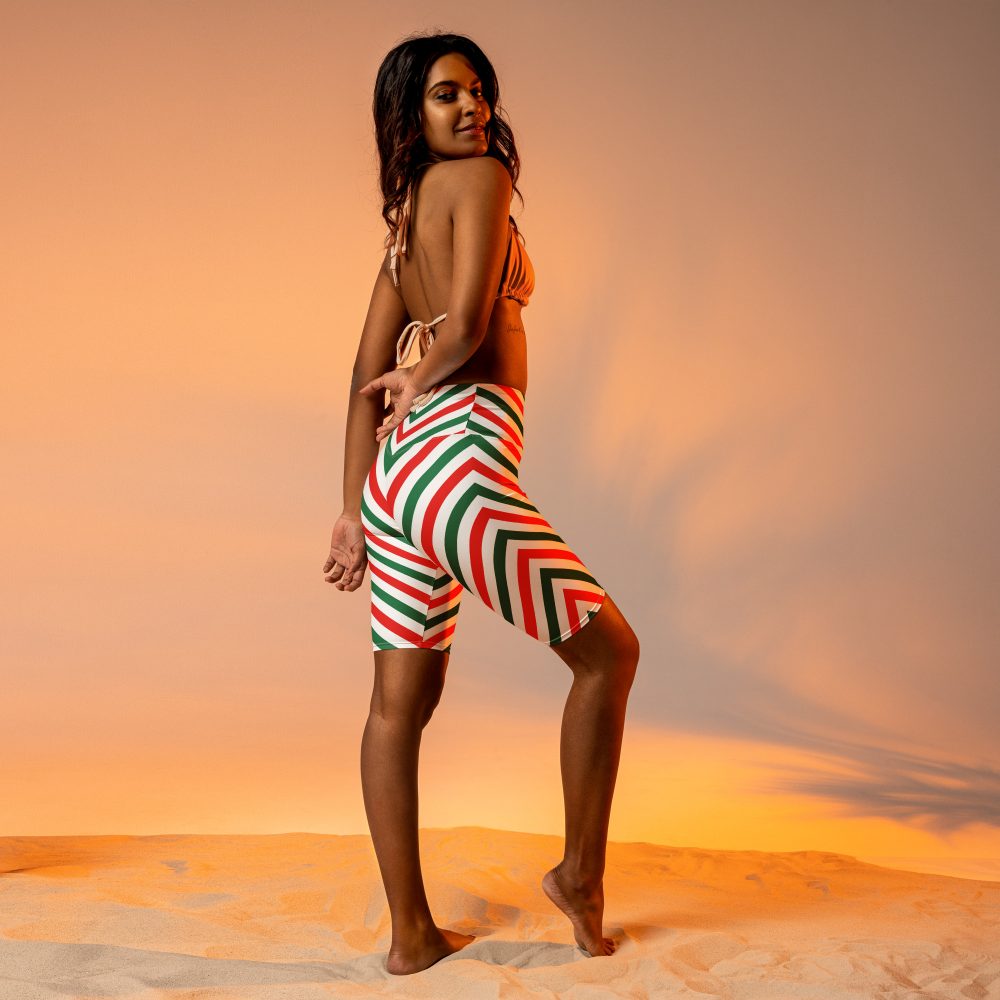 Christmas Candy Cane Striped Red Green Bike Shorts - Image 2