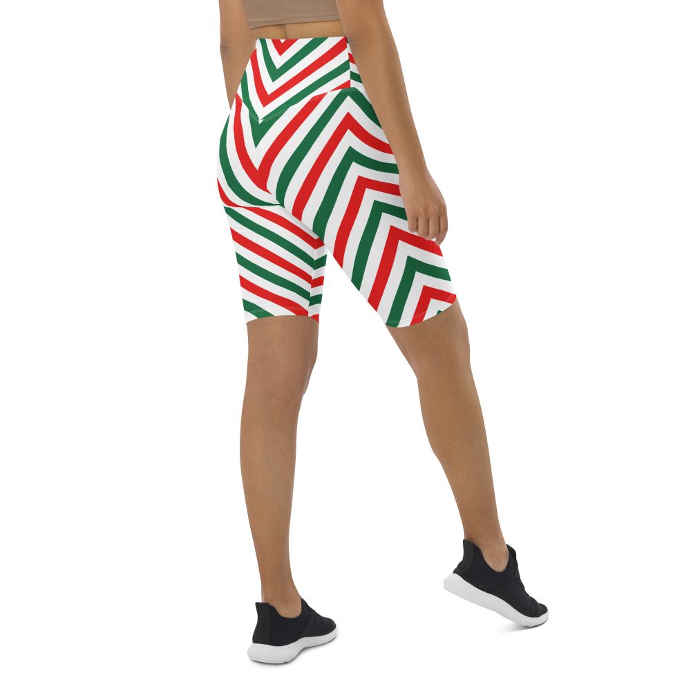 Christmas Candy Cane Striped Red Green Bike Shorts - Image 4