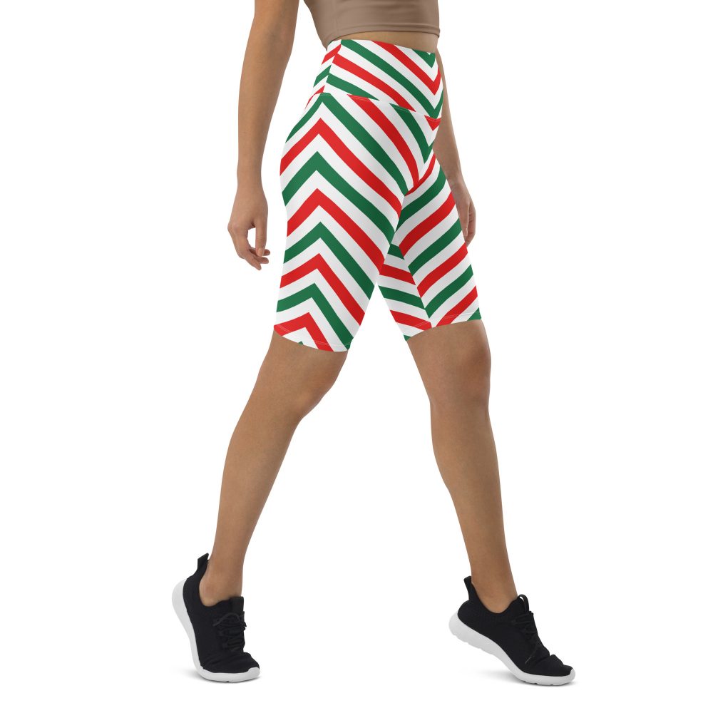Christmas Candy Cane Striped Red Green Bike Shorts - Image 5