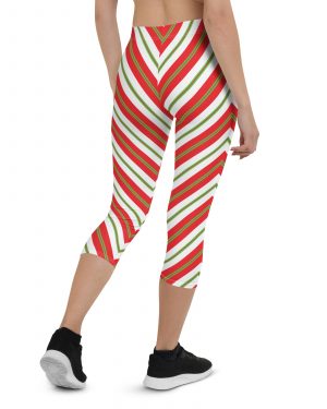 Christmas Festive Striped Red Green Capri Leggings