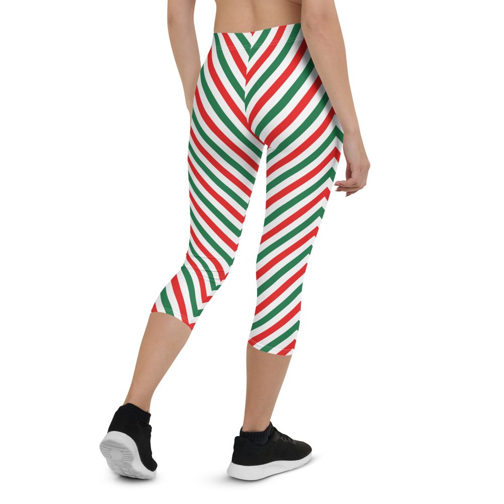 Christmas Candy Cane Striped Red Green Capri Leggings - Image 2