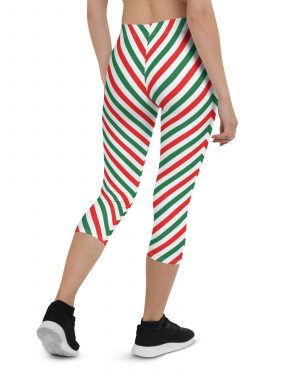 Christmas Candy Cane Striped Red Green Capri Leggings