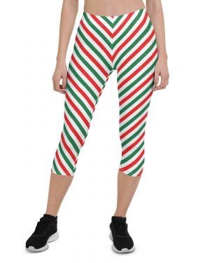 Christmas Candy Cane Striped Red Green Capri Leggings