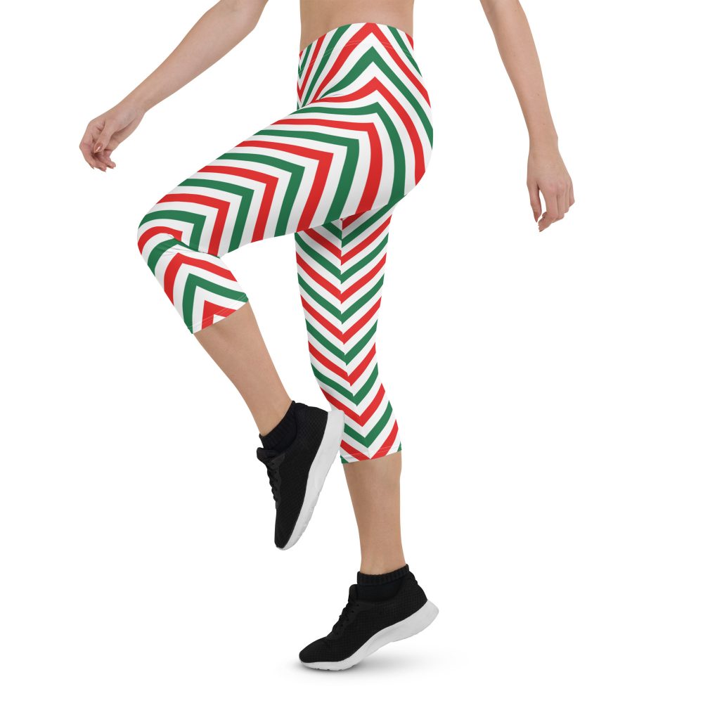 Christmas Candy Cane Striped Red Green Capri Leggings - Image 3