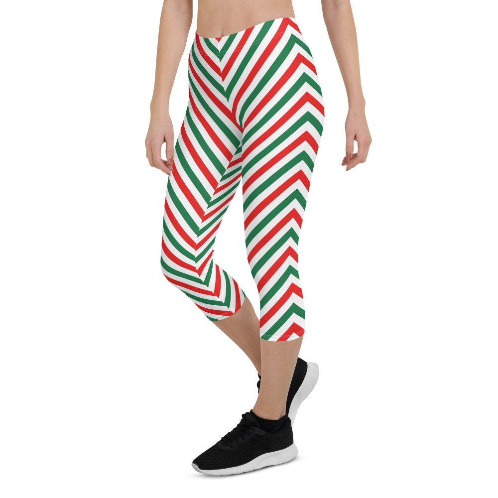 Christmas Candy Cane Striped Red Green Capri Leggings - Image 5