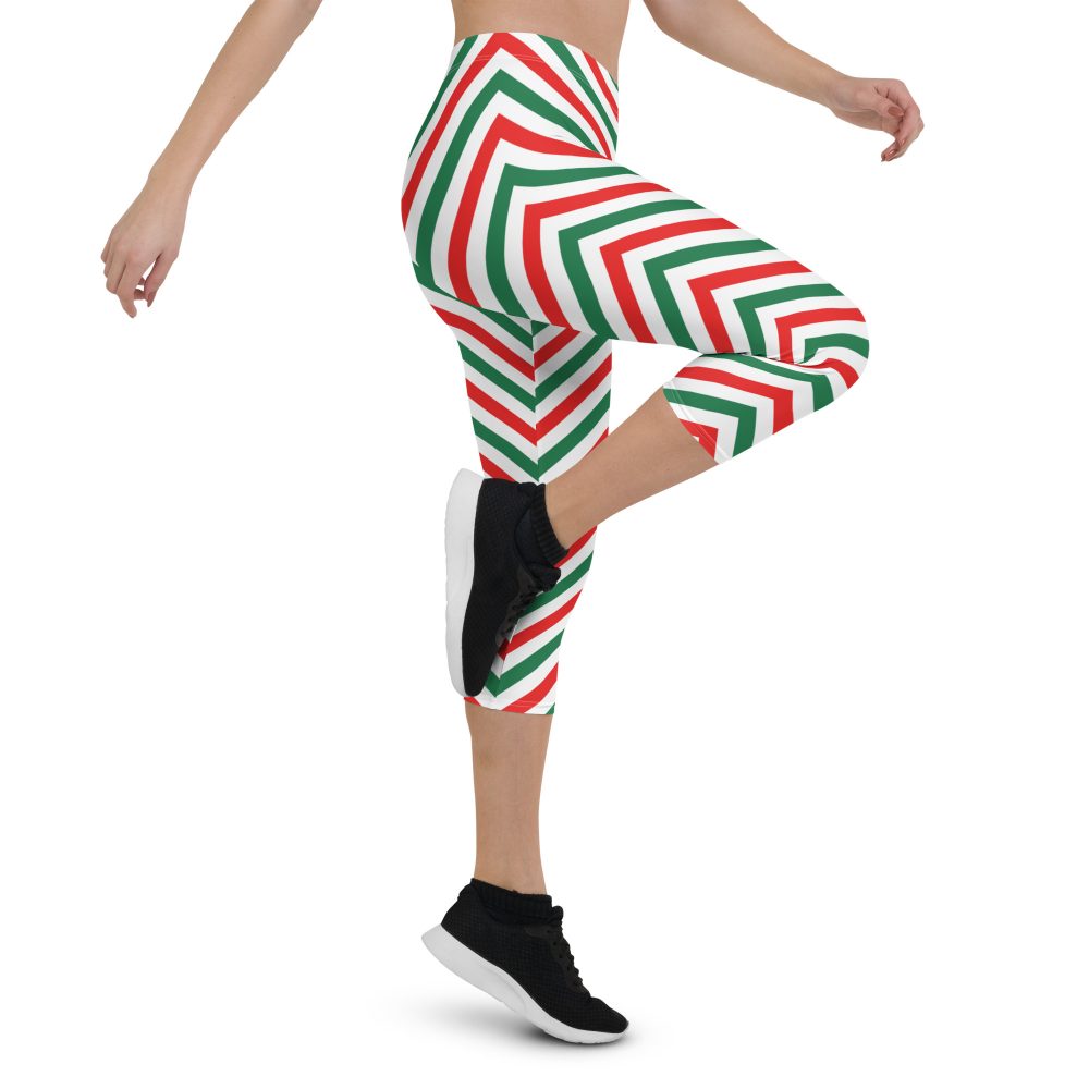 Christmas Candy Cane Striped Red Green Capri Leggings - Image 4
