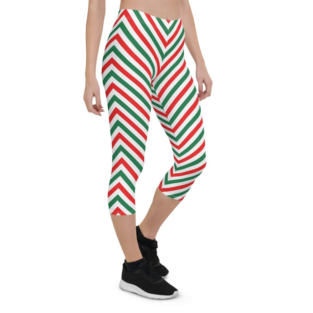 Christmas Candy Cane Striped Red Green Capri Leggings - Image 6