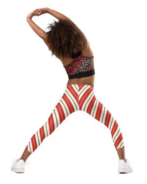 Christmas Festive Striped Red Green Kid’s Leggings