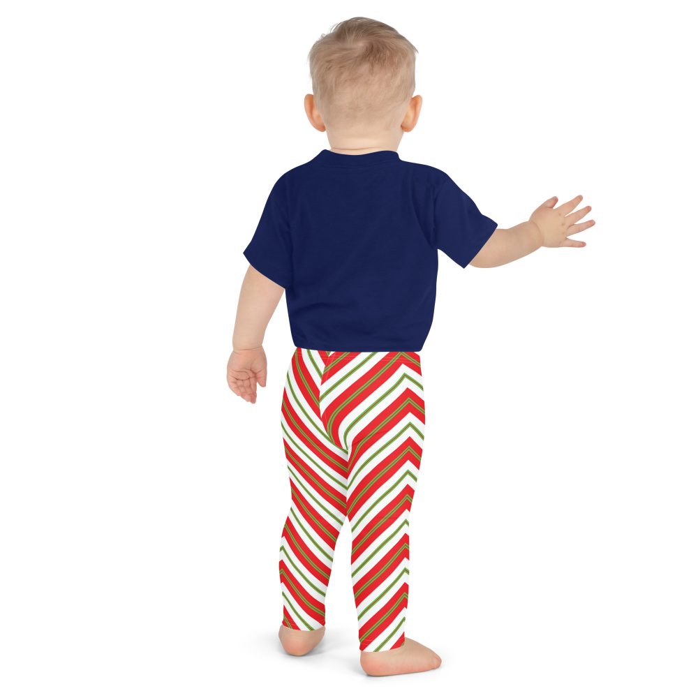 Christmas Festive Striped Red Green Kid's Leggings - Image 6