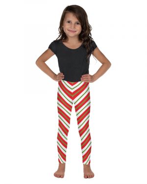 Christmas Festive Striped Red Green Kid’s Leggings