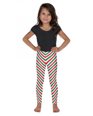 Christmas Candy Cane Striped Red Green Kid’s Leggings