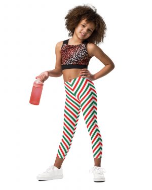 Christmas Candy Cane Striped Red Green Kid’s Leggings