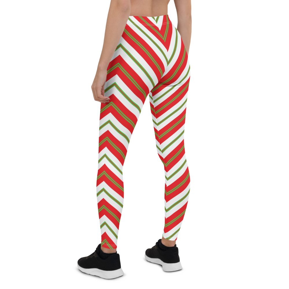 Christmas Festive Striped Red Green Leggings - Image 4