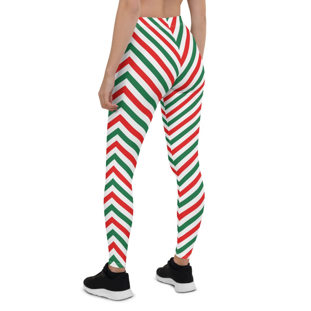 Christmas Candy Cane Striped Red Green Leggings - Image 2