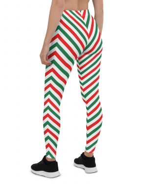 Christmas Candy Cane Striped Red Green Leggings