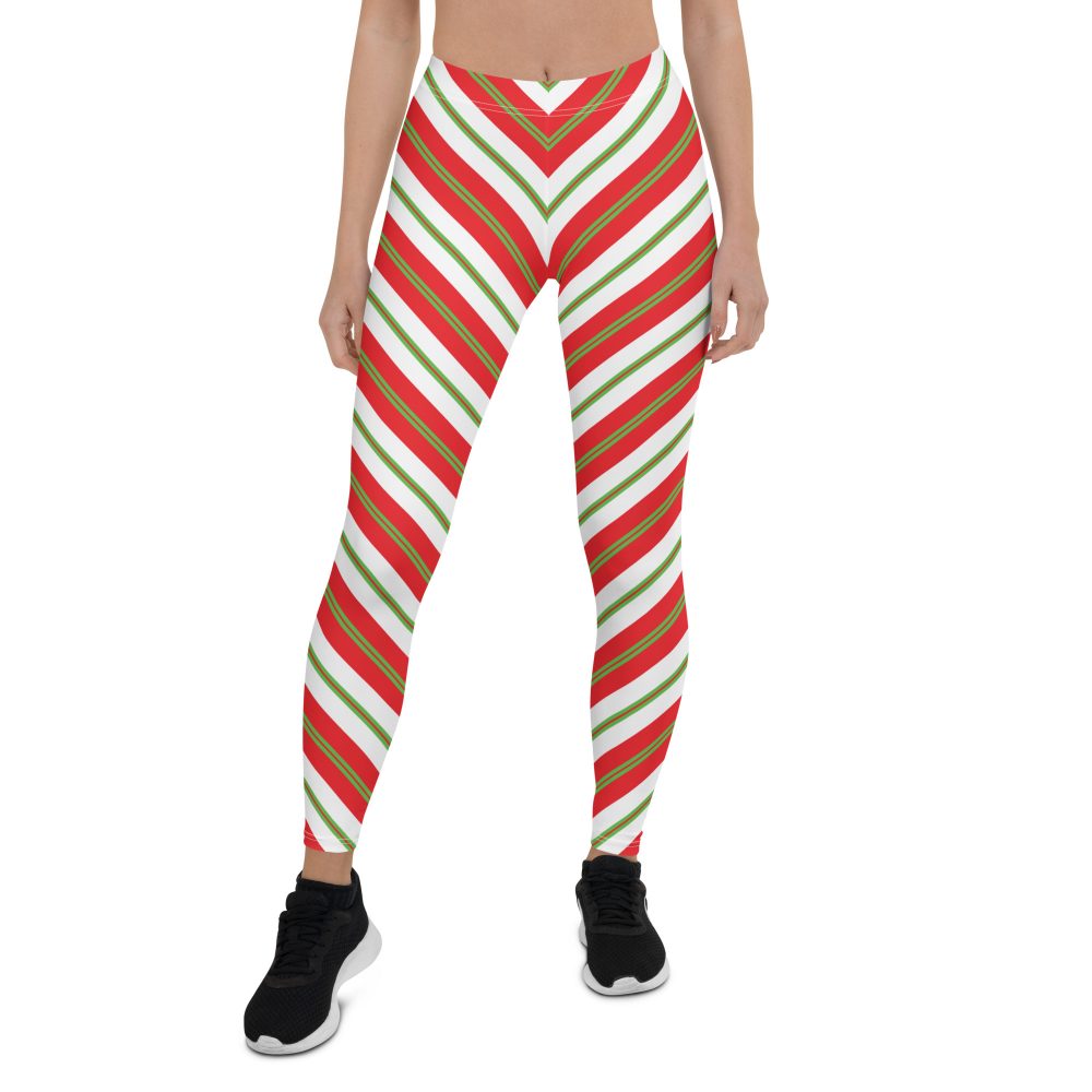 Christmas Festive Striped Red Green Leggings