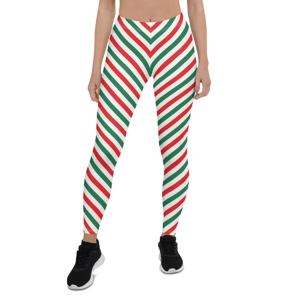 Christmas Candy Cane Striped Red Green Leggings