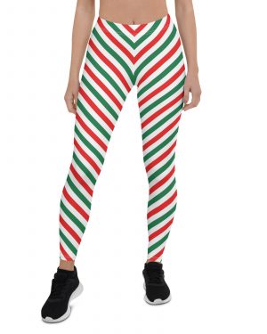 Christmas Candy Cane Striped Red Green Leggings