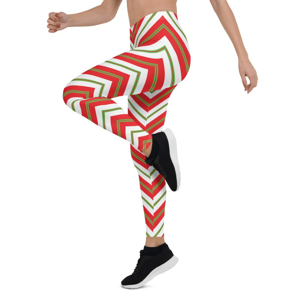Christmas Festive Striped Red Green Leggings - Image 6