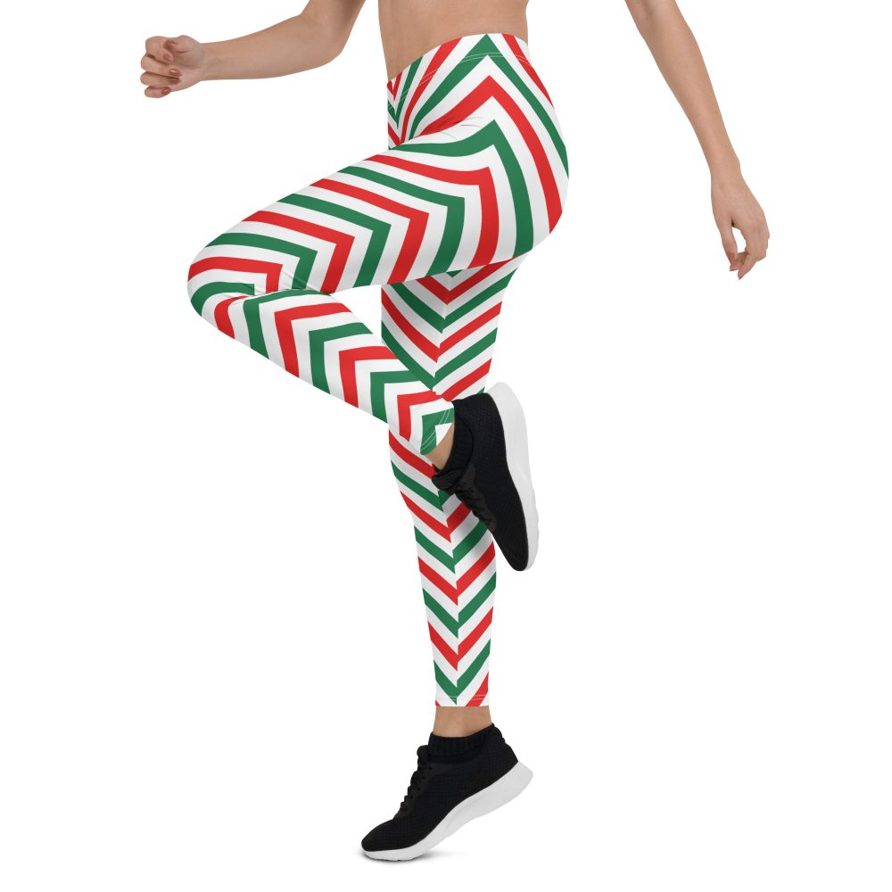 Christmas Candy Cane Striped Red Green Leggings - Image 4