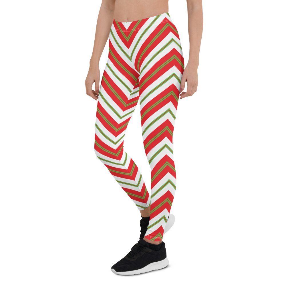 Christmas Festive Striped Red Green Leggings - Image 5