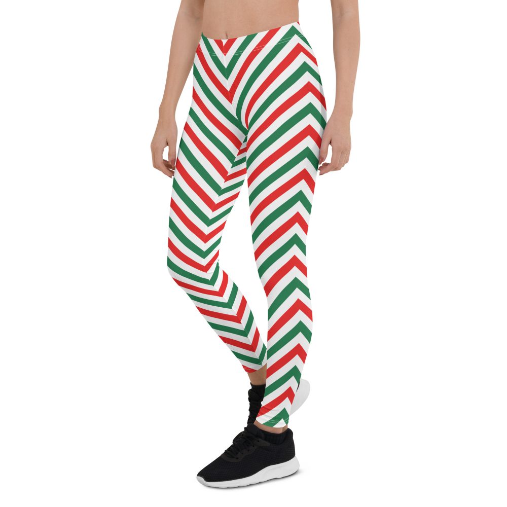 Christmas Candy Cane Striped Red Green Leggings - Image 3