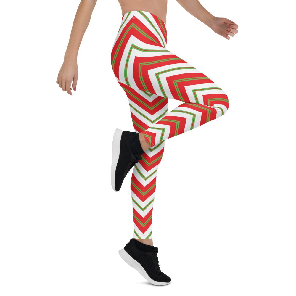 Christmas Festive Striped Red Green Leggings - Image 8
