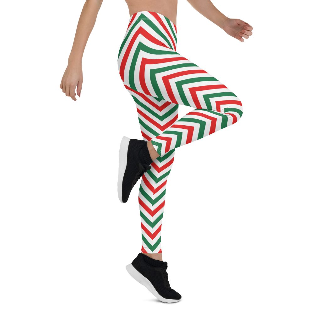 Christmas Candy Cane Striped Red Green Leggings - Image 6