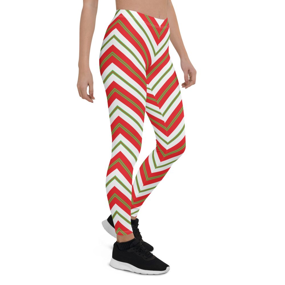 Christmas Festive Striped Red Green Leggings - Image 7