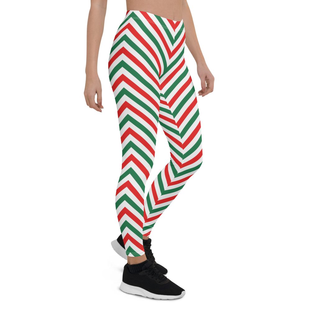 Christmas Candy Cane Striped Red Green Leggings - Image 5