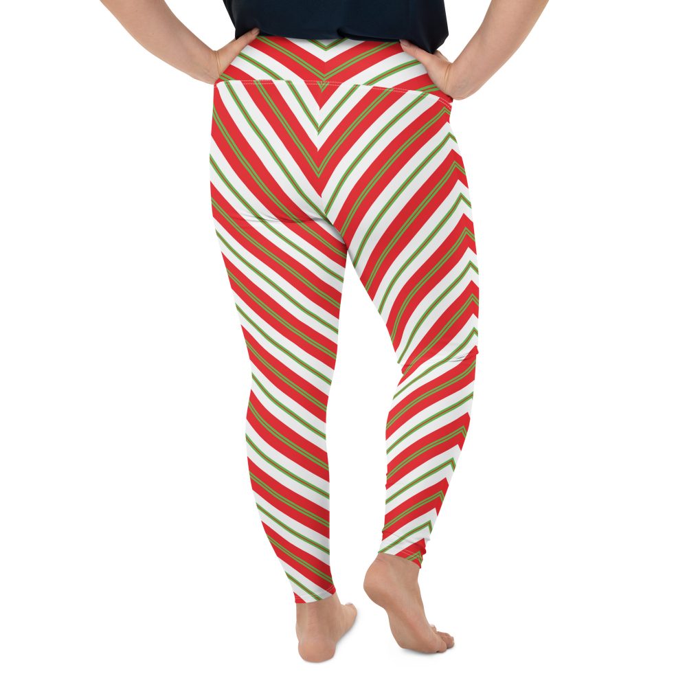 Christmas Festive Striped Red Green Plus Size Leggings - Image 2