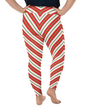 Christmas Festive Striped Red Green Plus Size Leggings