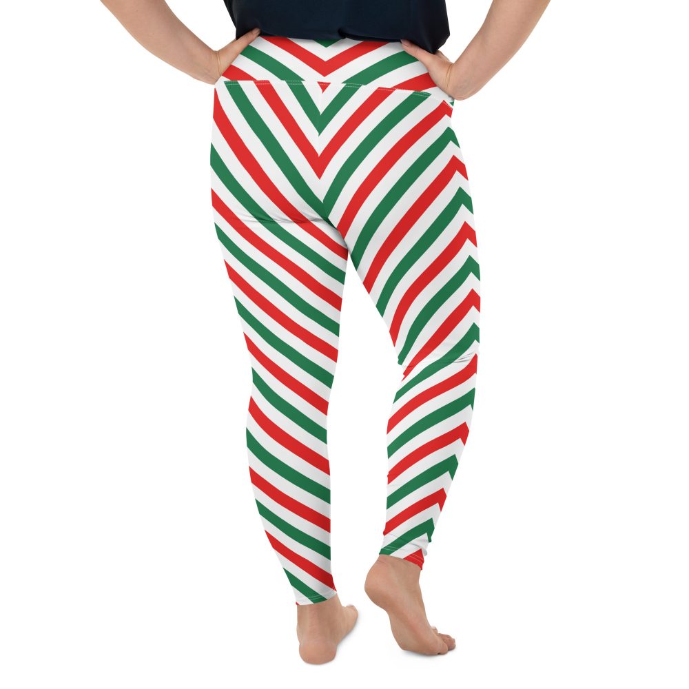 Christmas Candy Cane Striped Red Green Plus Size Leggings - Image 2