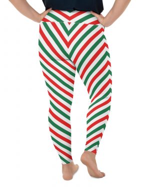 Christmas Candy Cane Striped Red Green Plus Size Leggings
