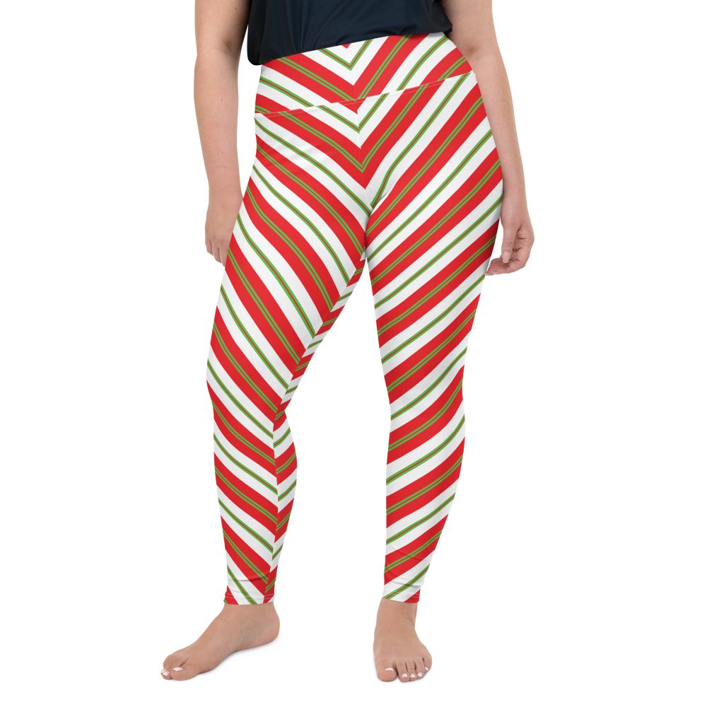 Christmas Festive Striped Red Green Plus Size Leggings