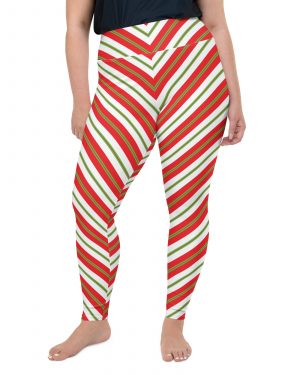 Christmas Festive Striped Red Green Plus Size Leggings