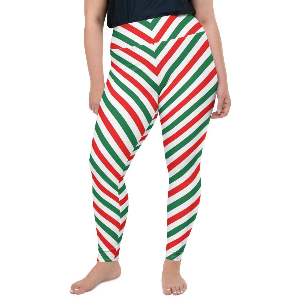 Christmas Candy Cane Striped Red Green Plus Size Leggings
