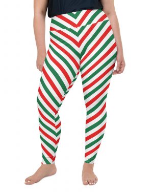 Christmas Candy Cane Striped Red Green Plus Size Leggings